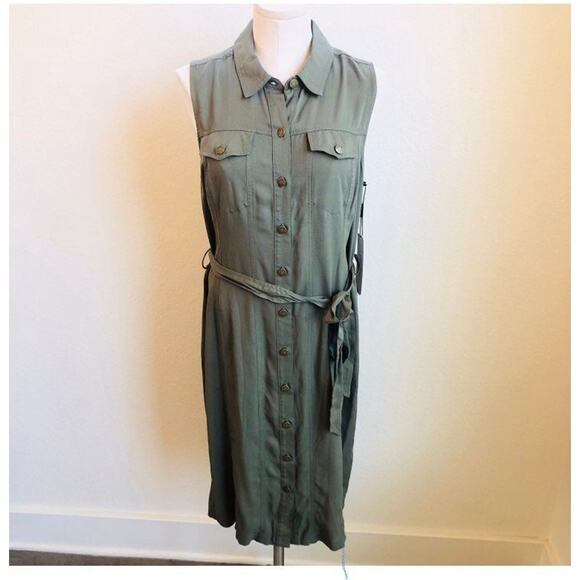 Calvin klein army green casual button down dress womens size 8 New - Picture 1 of 4